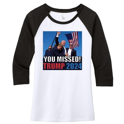 Trump 2024 You Missed! Shot Pennsylvania Rally Women's Tri-Blend 3/4-Sleeve Raglan Shirt