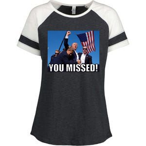 Trump 2024 You Missed Gun Shot At Pennsylvania Rally Enza Ladies Jersey Colorblock Tee