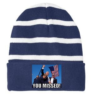 Trump 2024 You Missed Gun Shot At Pennsylvania Rally Striped Beanie with Solid Band