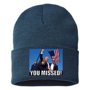 Trump 2024 You Missed Gun Shot At Pennsylvania Rally Sustainable Knit Beanie