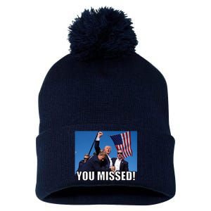 Trump 2024 You Missed Gun Shot At Pennsylvania Rally Pom Pom 12in Knit Beanie