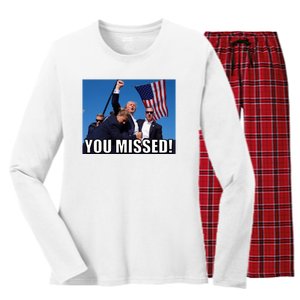 Trump 2024 You Missed Gun Shot At Pennsylvania Rally Women's Long Sleeve Flannel Pajama Set 