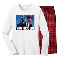 Trump 2024 You Missed Gun Shot At Pennsylvania Rally Women's Long Sleeve Flannel Pajama Set 