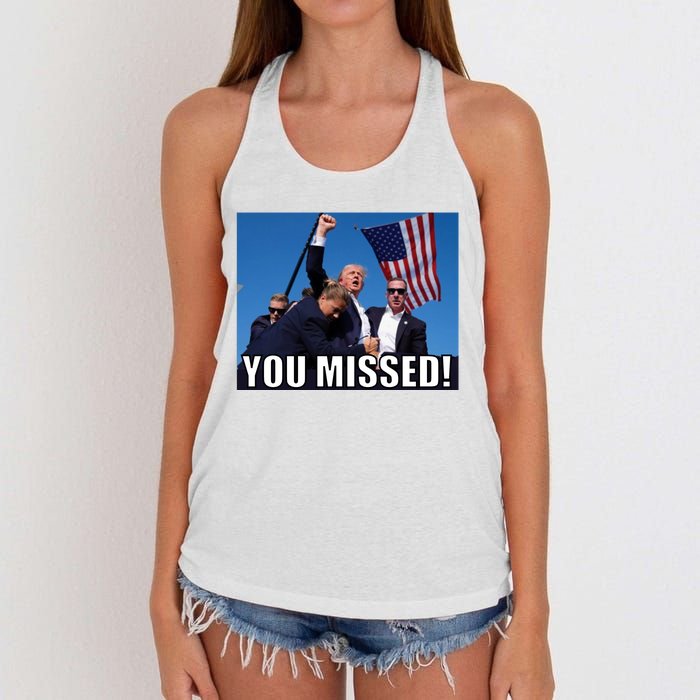 Trump 2024 You Missed Gun Shot At Pennsylvania Rally Women's Knotted Racerback Tank