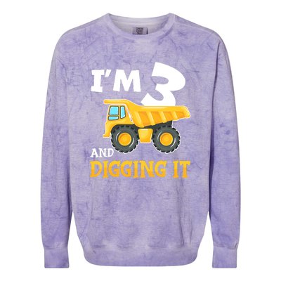 Three 3yr 3th Birthday Construction Boy 3 Years Old Colorblast Crewneck Sweatshirt