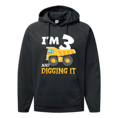 Three 3yr 3th Birthday Construction Boy 3 Years Old Performance Fleece Hoodie