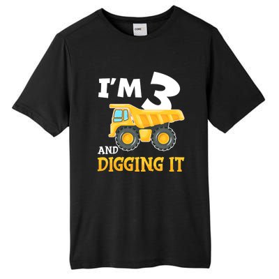 Three 3yr 3th Birthday Construction Boy 3 Years Old Tall Fusion ChromaSoft Performance T-Shirt