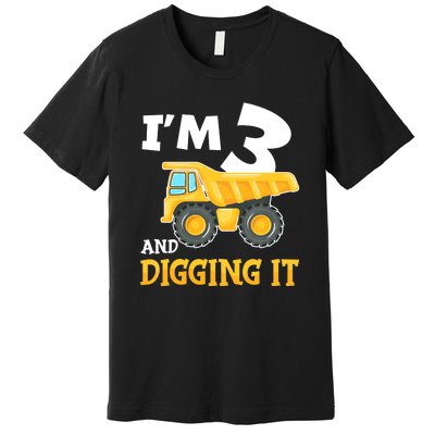 Three 3yr 3th Birthday Construction Boy 3 Years Old Premium T-Shirt