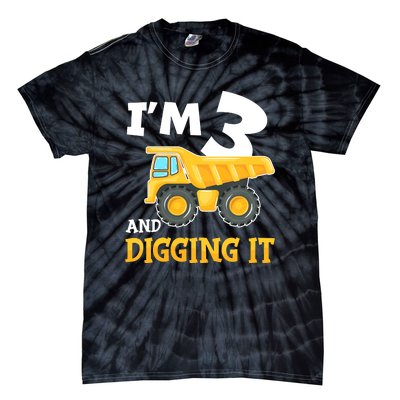 Three 3yr 3th Birthday Construction Boy 3 Years Old Tie-Dye T-Shirt