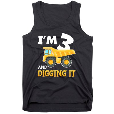 Three 3yr 3th Birthday Construction Boy 3 Years Old Tank Top