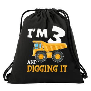 Three 3yr 3rd Birthday Construction 3 Years Old Drawstring Bag