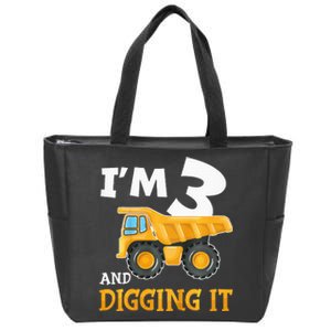 Three 3yr 3rd Birthday Construction 3 Years Old Zip Tote Bag