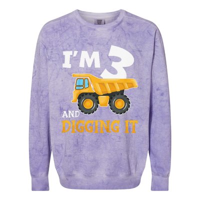 Three 3yr 3th Birthday Construction 3 Years Old Colorblast Crewneck Sweatshirt