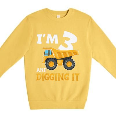 Three 3yr 3th Birthday Construction 3 Years Old Premium Crewneck Sweatshirt