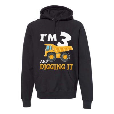 Three 3yr 3th Birthday Construction 3 Years Old Premium Hoodie