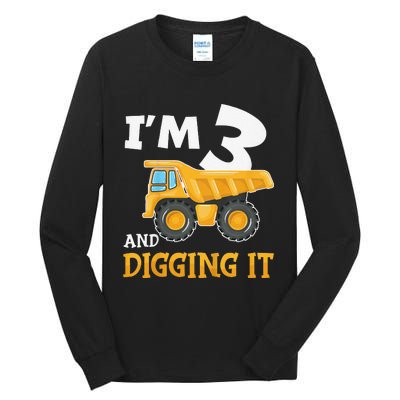 Three 3yr 3th Birthday Construction 3 Years Old Tall Long Sleeve T-Shirt