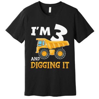 Three 3yr 3th Birthday Construction 3 Years Old Premium T-Shirt