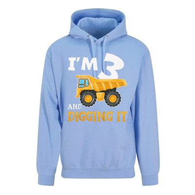 Three 3yr 3th Birthday Construction 3 Years Old Unisex Surf Hoodie