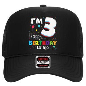 Three 3yr 3th Birthday Happy Birthdays 3 Years Old High Crown Mesh Back Trucker Hat