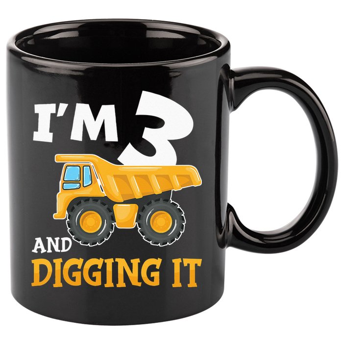 Three 3yr 3th Birthday Construction 3 Years Old 11oz C Handle Ceramic Mug
