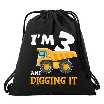 Three 3yr 3th Birthday Construction 3 Years Old Drawstring Bag