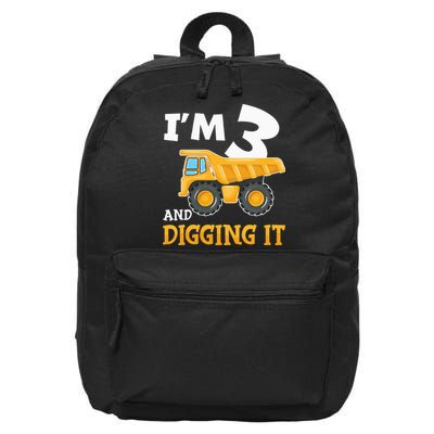 Three 3yr 3th Birthday Construction 3 Years Old 16 in Basic Backpack