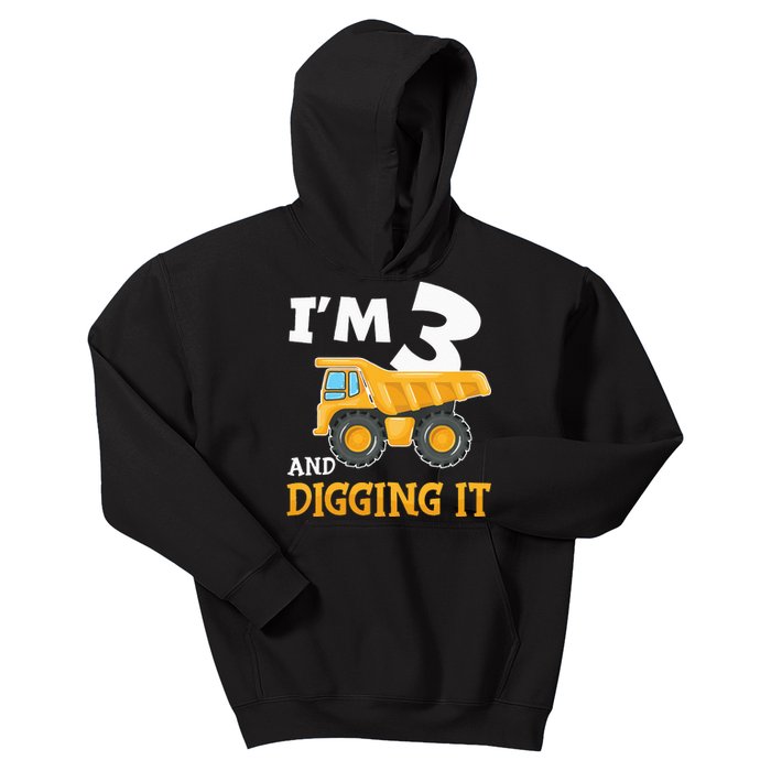 Three 3yr 3th Birthday Construction 3 Years Old Kids Hoodie