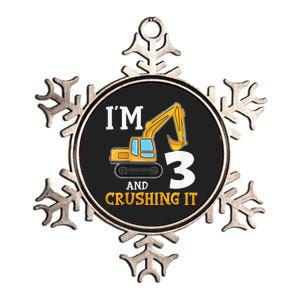 Three 3yr 3th Birthday Digger Boy Construction 3 Years Old Metallic Star Ornament