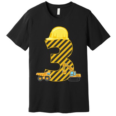 Three 3yr 3rd Birthday Construction Outfit 3 Years Old Premium T-Shirt