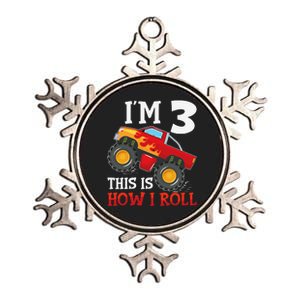 Three 3yr 3rd Birthday Monster Truck Boy 3 Years Old Gift Metallic Star Ornament