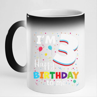 Three 3yr 3th Birthday Happy Birthday 3 Years Old 11oz Black Color Changing Mug