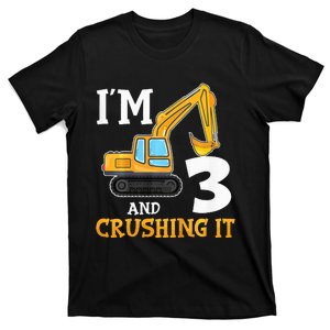 Three 3yr 3th Birthday Digger Construction 3 Years Old T-Shirt