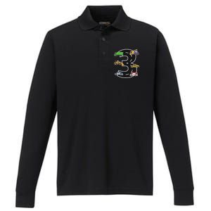 Three 3yr 3rd Birthday 3 Years Old 3 Birthday Decoration Performance Long Sleeve Polo