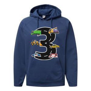 Three 3yr 3rd Birthday 3 Years Old 3 Birthday Decoration Performance Fleece Hoodie