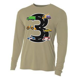 Three 3yr 3rd Birthday 3 Years Old 3 Birthday Decoration Cooling Performance Long Sleeve Crew