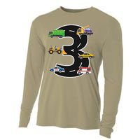 Three 3yr 3rd Birthday 3 Years Old 3 Birthday Decoration Cooling Performance Long Sleeve Crew