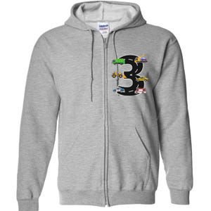 Three 3yr 3rd Birthday 3 Years Old 3 Birthday Decoration Full Zip Hoodie