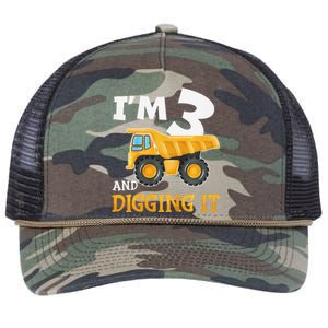 Three 3yr 3rd Birthday Construction Boy 3 Years Old Retro Rope Trucker Hat Cap