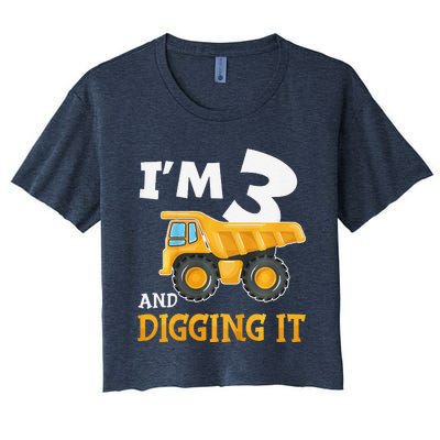 Three 3yr 3rd Birthday Construction Boy 3 Years Old Women's Crop Top Tee