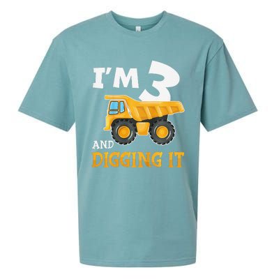 Three 3yr 3rd Birthday Construction Boy 3 Years Old Sueded Cloud Jersey T-Shirt