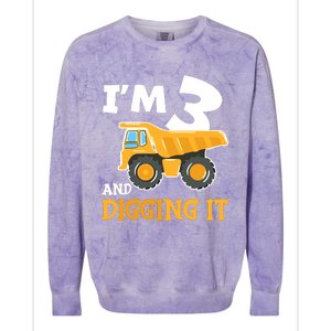 Three 3yr 3rd Birthday Construction Boy 3 Years Old Colorblast Crewneck Sweatshirt