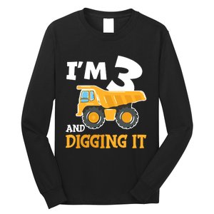 Three 3yr 3rd Birthday Construction Boy 3 Years Old Long Sleeve Shirt