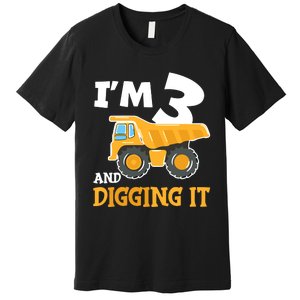 Three 3yr 3rd Birthday Construction Boy 3 Years Old Premium T-Shirt