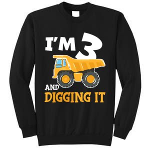 Three 3yr 3rd Birthday Construction Boy 3 Years Old Tall Sweatshirt