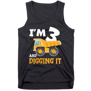 Three 3yr 3rd Birthday Construction Boy 3 Years Old Tank Top