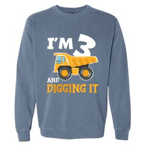 Three 3yr 3rd Birthday Construction Boy 3 Years Old Garment-Dyed Sweatshirt