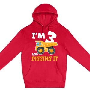 Three 3yr 3rd Birthday Construction Boy 3 Years Old Premium Pullover Hoodie