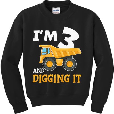 Three 3yr 3th Birthday Construction 3 Years Old Kids Sweatshirt