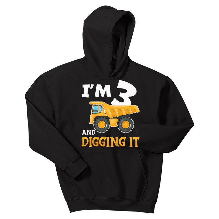 Three 3yr 3th Birthday Construction 3 Years Old Kids Hoodie