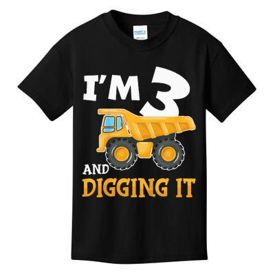 Three 3yr 3th Birthday Construction 3 Years Old Kids T-Shirt